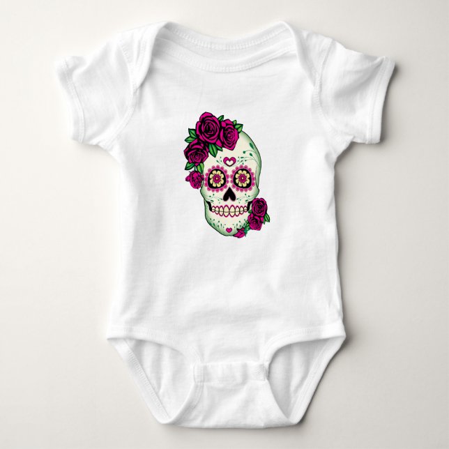 Sugar Skull with Roses Baby Bodysuit (Front)