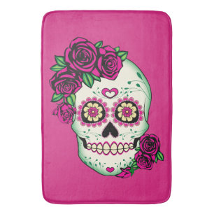 Sugar Skull with Roses Bathroom Mat