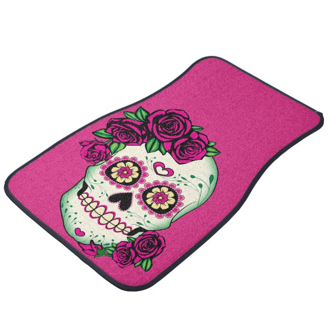Sugar Skull with Roses Car Floor Mat (Angled)