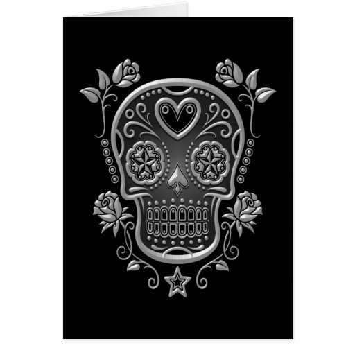 Sugar Skull with Roses, dark Greeting Card | Zazzle