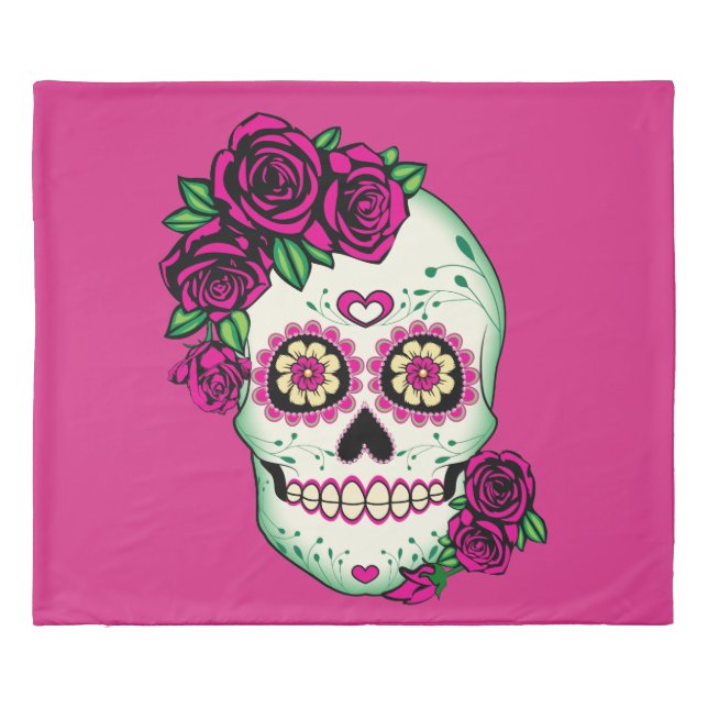 Sugar Skull with Roses Duvet Cover (Back)