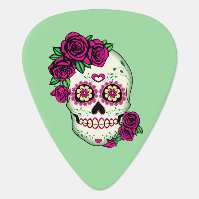 Sugar Skull with Roses Guitar Pick (Front)