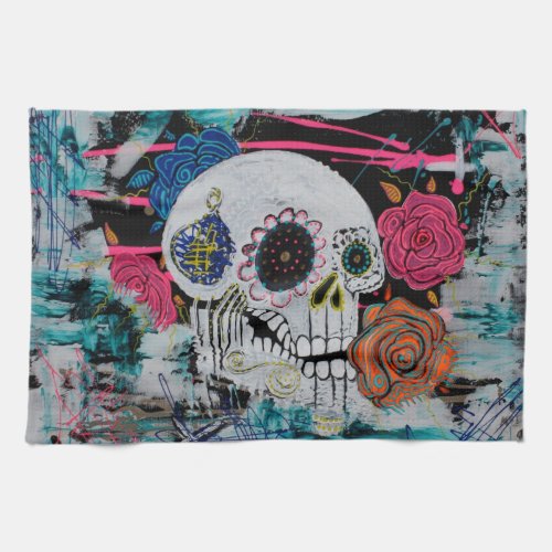 Sugar Skull with Roses Kitchen Towel