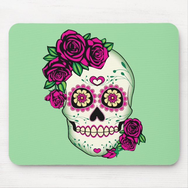 Sugar Skull with Roses Mouse Pad (Front)