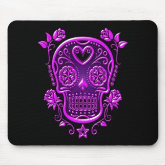 Sugar Skull with Roses, purple Mouse Pad