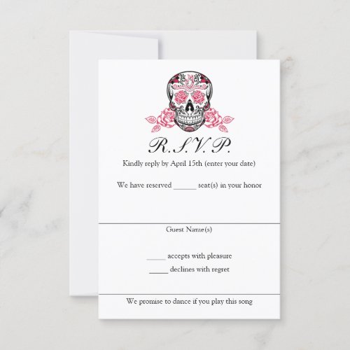 Sugar Skull with Roses Wedding RSVP cards