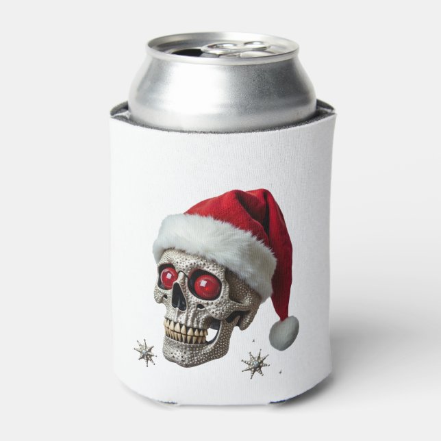 Sugar Skull with Santa Hat Tee Christmas Pajama Xm Can Cooler (Can Front)