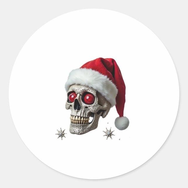 Sugar Skull with Santa Hat Tee Christmas Pajama Xm Classic Round Sticker (Front)