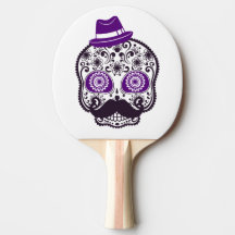 Sugar Skull With Small Purple Hat and Mustache