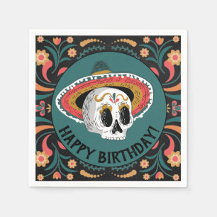 Sugar Skull with Sombrero Birthday Napkins