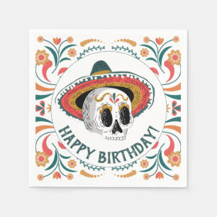 Sugar Skull with Sombrero Birthday Napkins