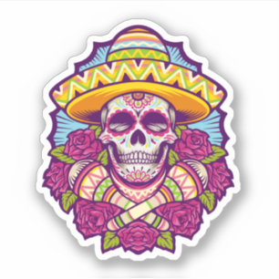 Sugar Skull with Sombrero Dia De Los Muertos Sticker