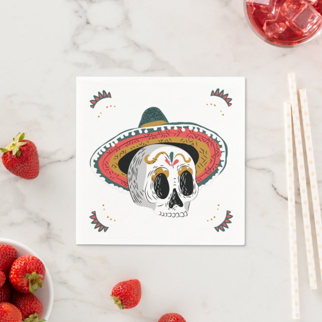Sugar Skull with Sombrero Halloween  Napkins (Insitu)