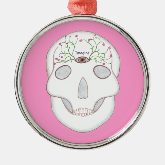 Sugar Skull with Third Eye, Flower Buds Ornaments (Front)