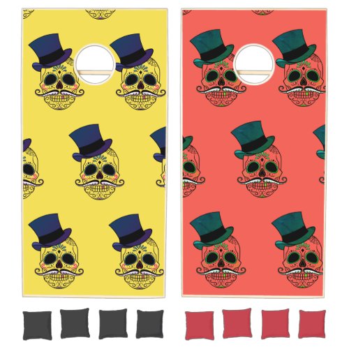 SUGAR SKULL WITH TOP HAT Cornhole Set