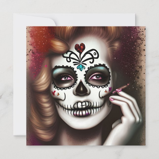 Sugar Skull Woman Dark Grunge Gothic Stea Note Card (Front)