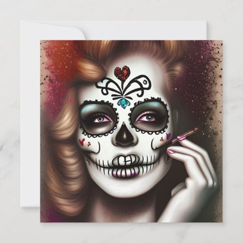 Sugar Skull Woman Dark Grunge Gothic Stea Note Card