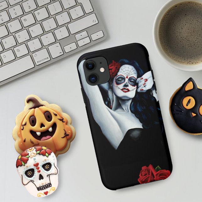 Sugar Skull Woman Gothic Black Red Roses Portrait Case-Mate iPhone Case (Creator Uploaded)