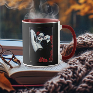 Sugar Skull Woman Gothic Black Red Roses Portrait Mug