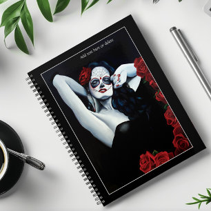 Sugar Skull Woman Gothic Black Red Roses Portrait Planner