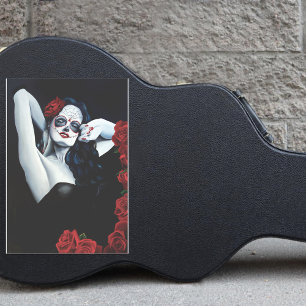 Sugar Skull Woman Gothic Black Red Roses Portrait Sticker