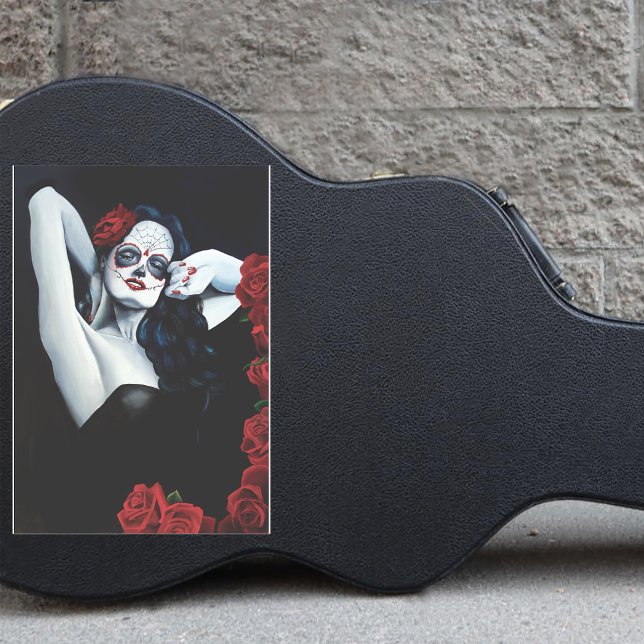 Sugar Skull Woman Gothic Black Red Roses Portrait Sticker (Creator Uploaded)