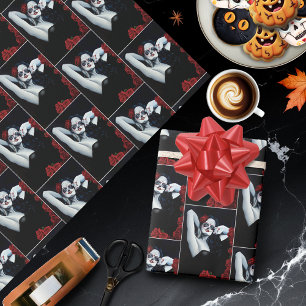 Sugar Skull Woman Gothic Black Red Roses Portrait Wrapping Paper