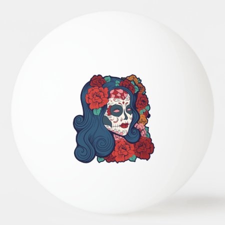 Sugar Skull Woman Red Roses In Hair Ping-pong Ball