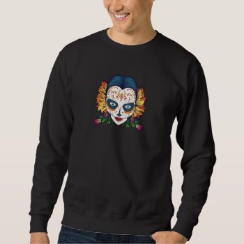 Sugar Skull Woman With Orange And Purple Flowers Sweatshirt by TattooSugarSkulls at Zazzle