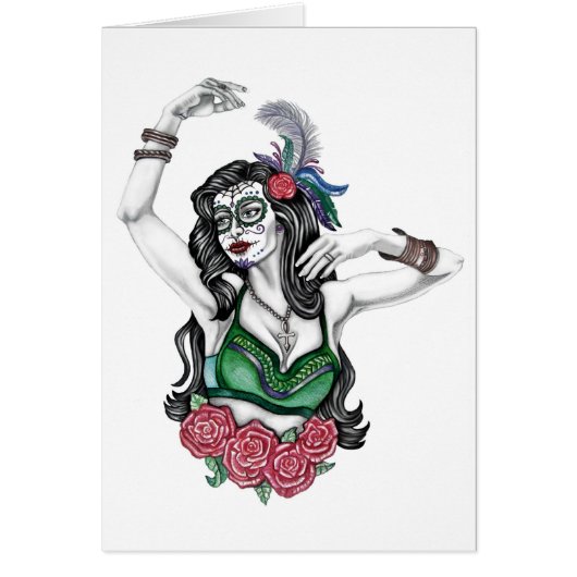 Sugar Skull Woman with Roses Cards (Front)