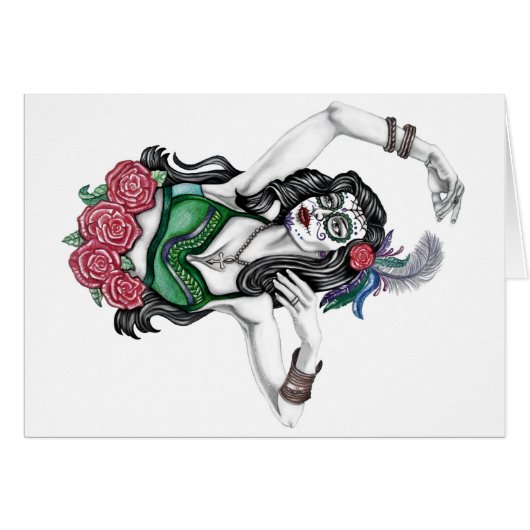 Sugar Skull Woman with Roses Cards (Front Horizontal)
