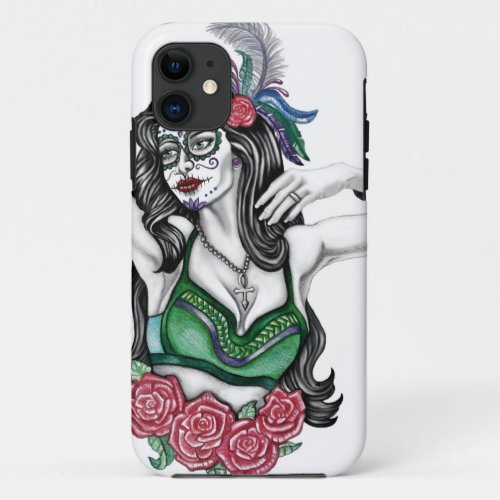 Sugar Skull Woman with Roses iPhone 11 Case