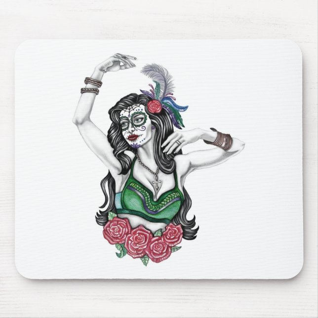 Sugar Skull Woman with Roses Mouse Pad (Front)