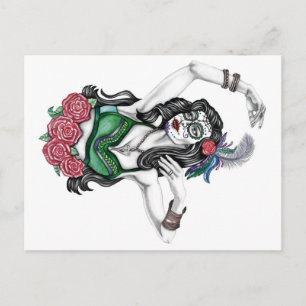 Sugar Skull Woman with Roses Postcard