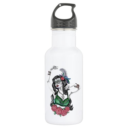 Sugar Skull Woman with Roses Stainless Steel Water Bottle