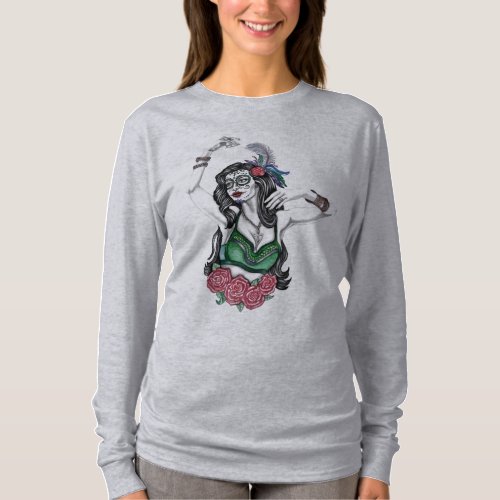Sugar Skull Woman with Roses T_Shirt