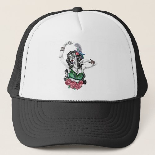Sugar Skull Woman with Roses Trucker Hat