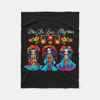 Sugar Skull Women Dia De Los Muertos Catrina Day Fleece Blanket