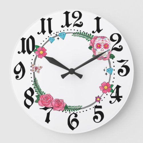 Sugar Skull Wreath Wall Clock