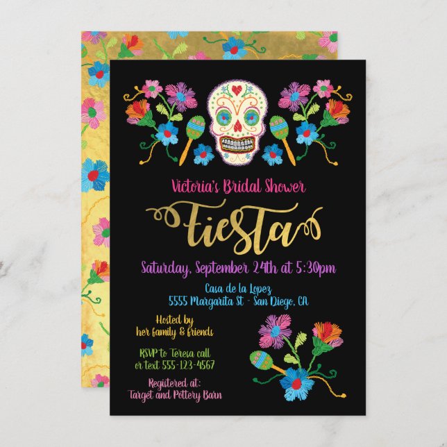 Sugar SkullMexican Fiesta Bridal Shower Invitation (Front/Back)