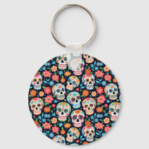 Sugar Skulls and Flowers Keychain
