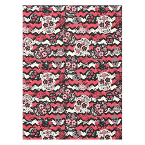 Sugar Skulls And Flowers Pattern Tablecloth