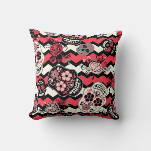 Sugar Skulls And Flowers Pattern Throw Pillow