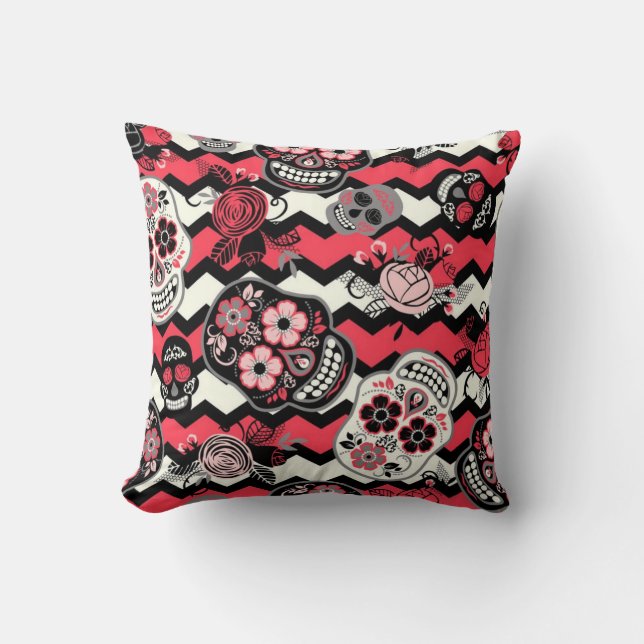 Sugar Skulls And Flowers Pattern Throw Pillow (Front)