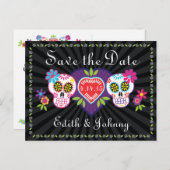 Sugar Skulls and Flowers Save the Date Announcement Postcard (Front/Back)