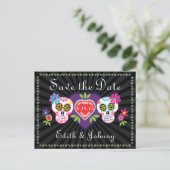 Sugar Skulls and Flowers Save the Date Announcement Postcard (Standing Front)