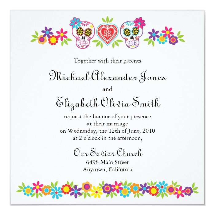 Sugar Skulls and Flowers Wedding Invitation | Zazzle