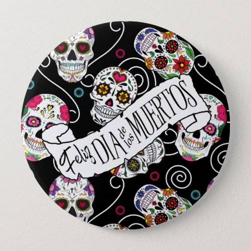 Sugar Skulls and Swirls Black D725 Button