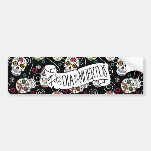 Sugar Skulls and Swirls Black ID725 Bumper Sticker