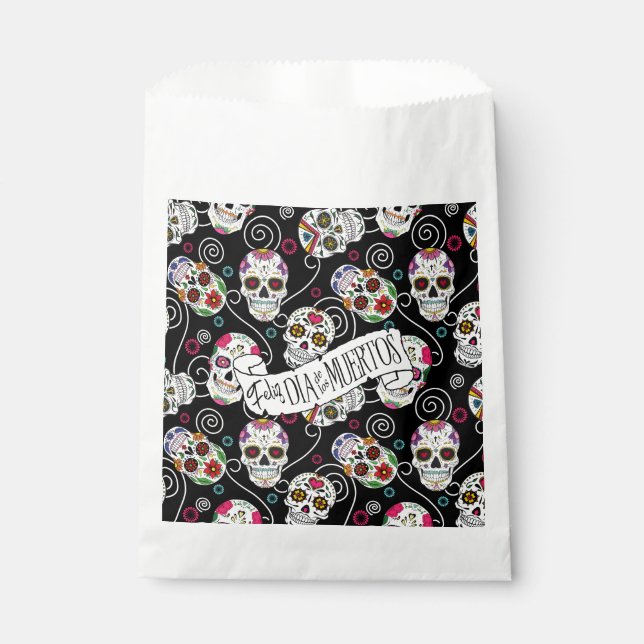 Sugar Skulls and Swirls Black ID725 Favor Bag (Front)